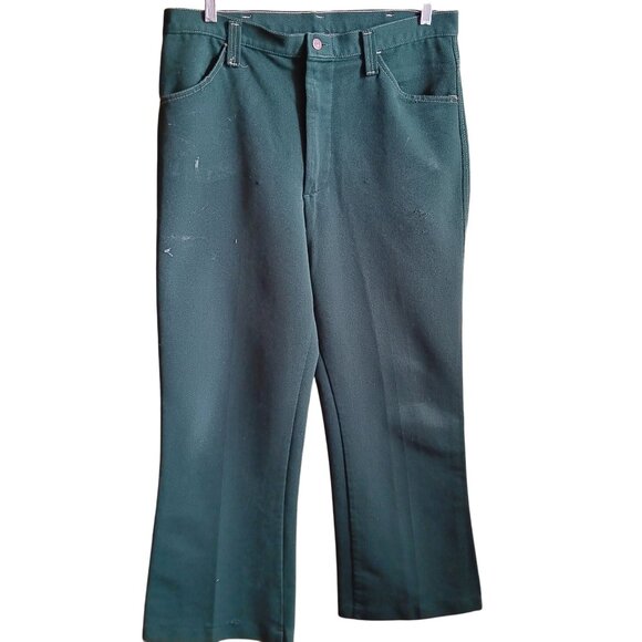36x31 True Vintage Sears Jeans Joint Green Polyester Flare Jeans Pants 1970's - Picture 1 of 6